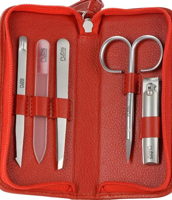 Red zipper manicure case with five Rubis tools